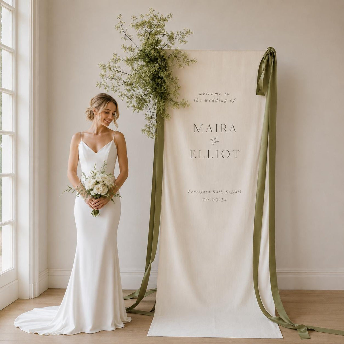 Custom Wedding Welcome Fabric Sign, Linen Look Wedding Backdrop, Personalized Ceremony Entrance Banner, Engagement Party Decor