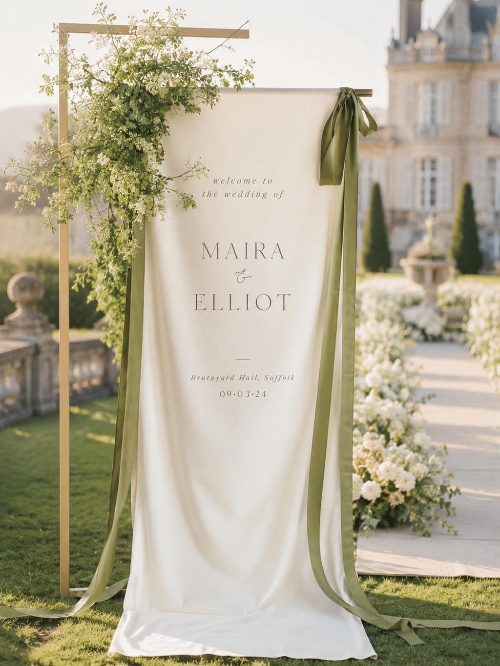 Custom Wedding Welcome Fabric Sign, Linen Look Wedding Backdrop, Personalized Ceremony Entrance Banner, Engagement Party Decor