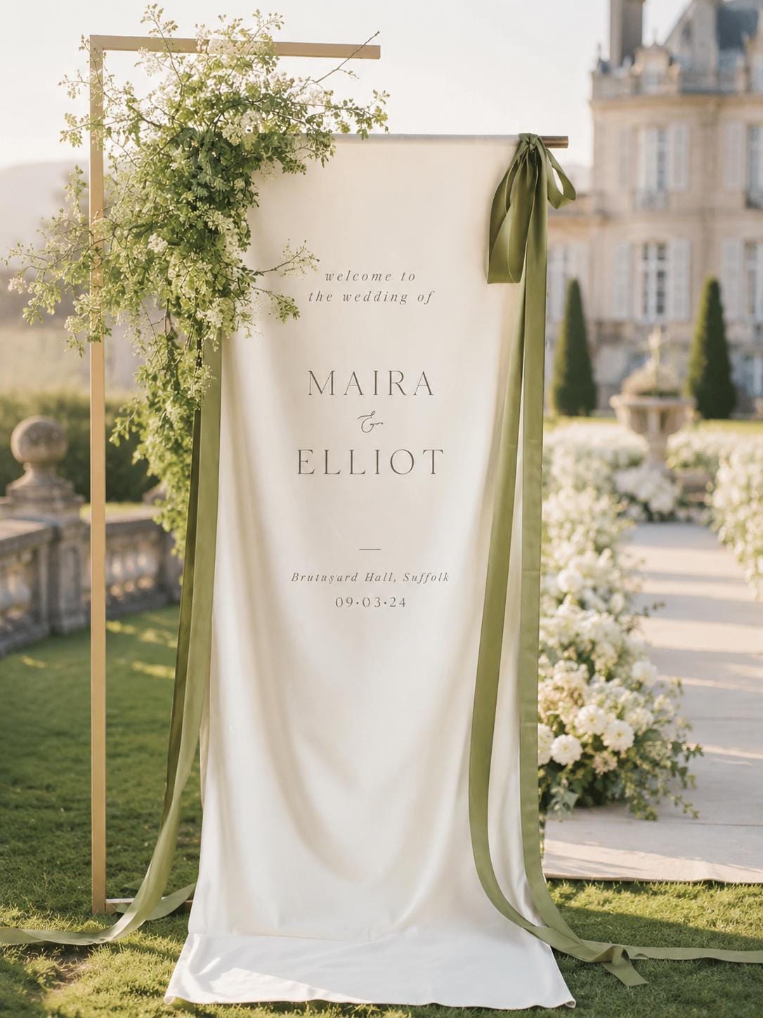 Custom Wedding Welcome Fabric Sign, Linen Look Wedding Backdrop, Personalized Ceremony Entrance Banner, Engagement Party Decor