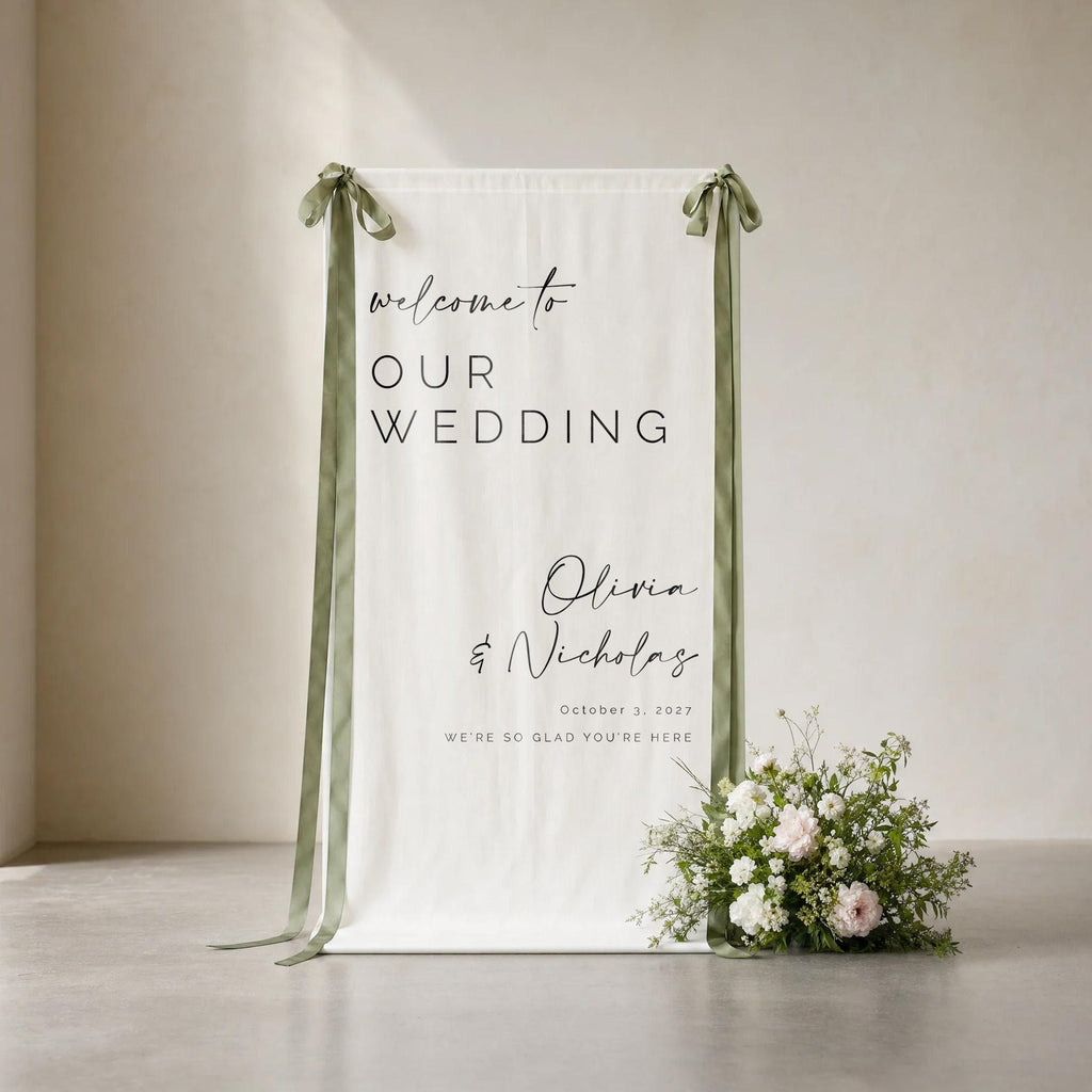 Personalized Linen Wedding Welcome Sign | Boho Ceremony Decor, Custom Fabric Backdrop