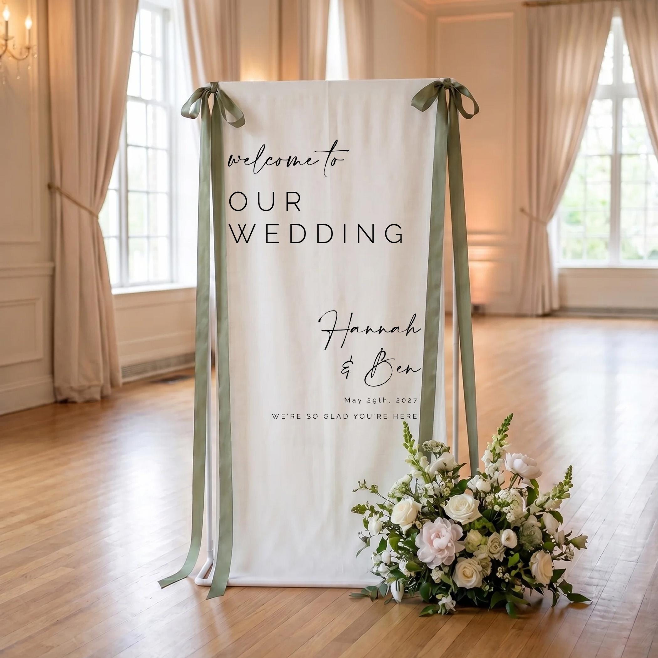 Personalized Linen Wedding Welcome Sign | Boho Ceremony Decor, Custom Fabric Backdrop