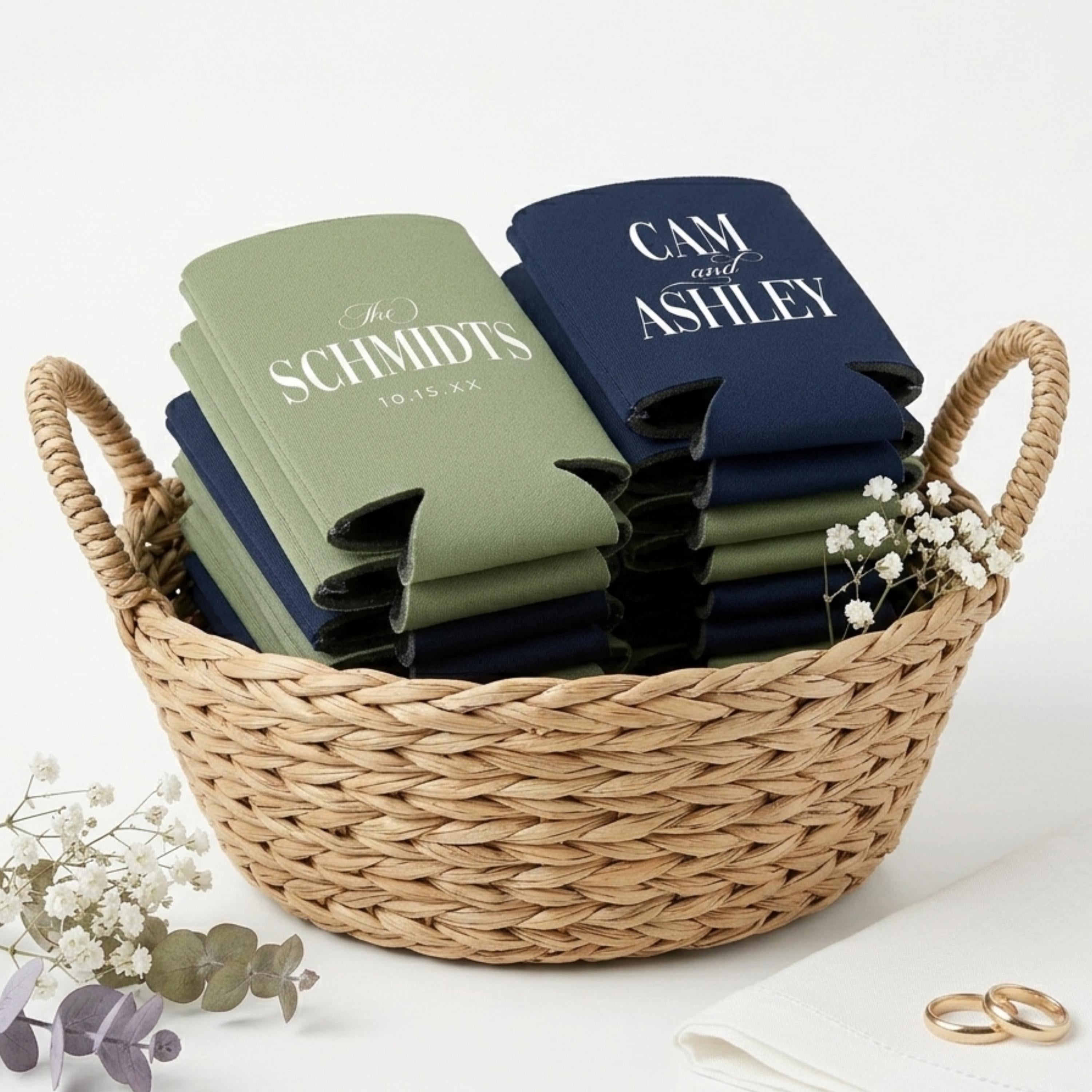 Custom Wedding Can Coolers, Personalized Bridal Shower Favors, Slim Beer Huggers