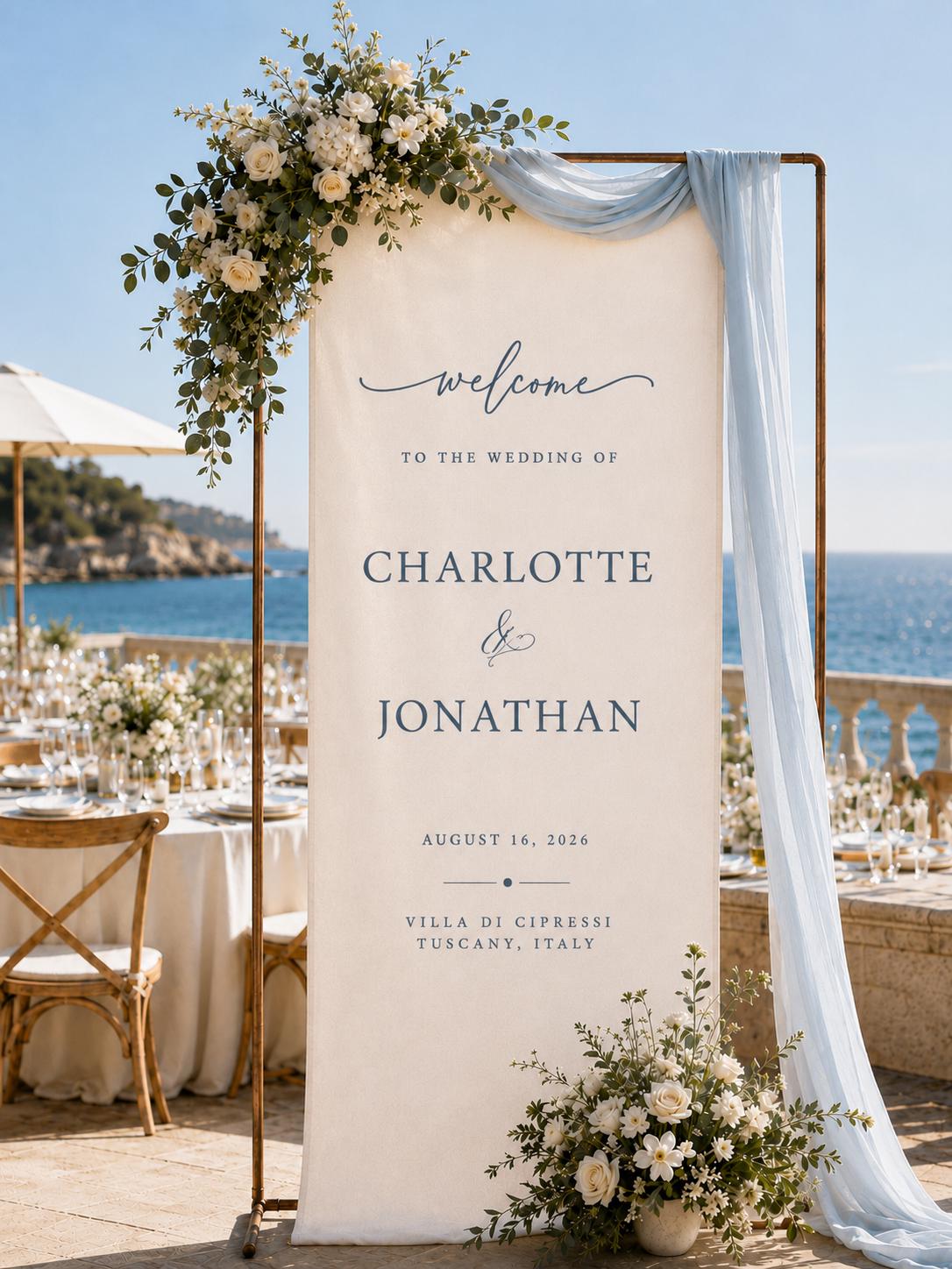 Personalized Linen Wedding Banner, Custom Fabric Welcome Sign, Elegant Ceremony Backdrop for Reception & Outdoor Wedding Decor