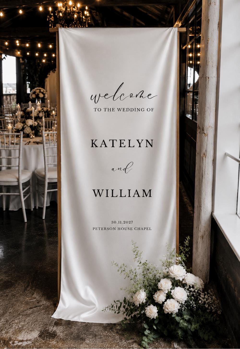 Personalized Satin Silk Welcome Sign – Custom Fabric Wedding Signage, Elegant Bridal Satin Ceremony Banner