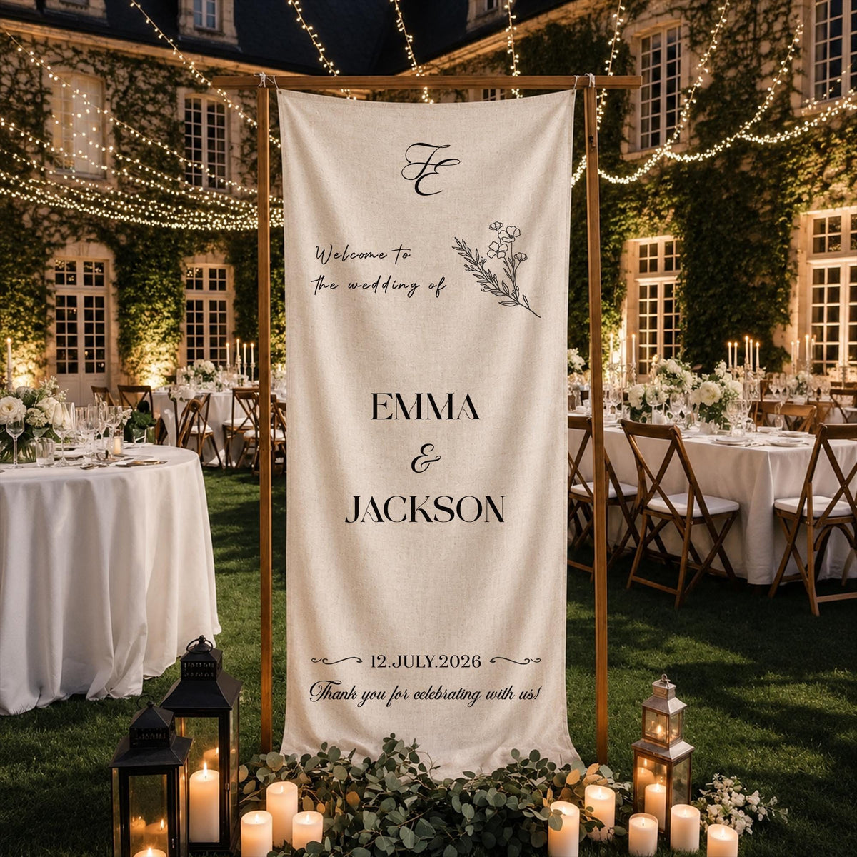 Custom Fabric Wedding Welcome Sign, Modern Linen Wedding Sign, Wedding Banner, Personalised Wedding Decor, Engagement Party Sign