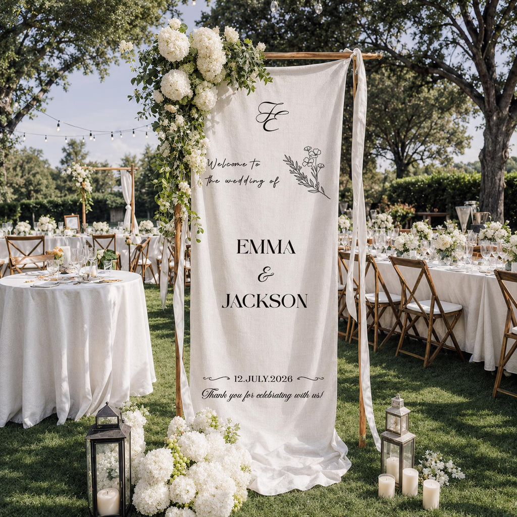 Custom Fabric Wedding Welcome Sign, Modern Linen Wedding Sign, Wedding Banner, Personalised Wedding Decor, Engagement Party Sign