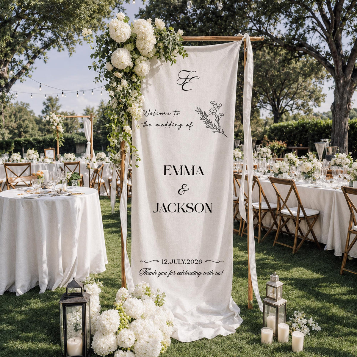 Custom Fabric Wedding Welcome Sign, Modern Linen Wedding Sign, Wedding Banner, Personalised Wedding Decor, Engagement Party Sign