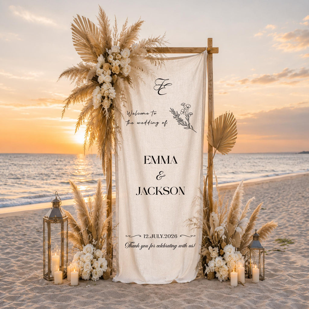 Custom Fabric Wedding Welcome Sign, Modern Linen Wedding Sign, Wedding Banner, Personalised Wedding Decor, Engagement Party Sign