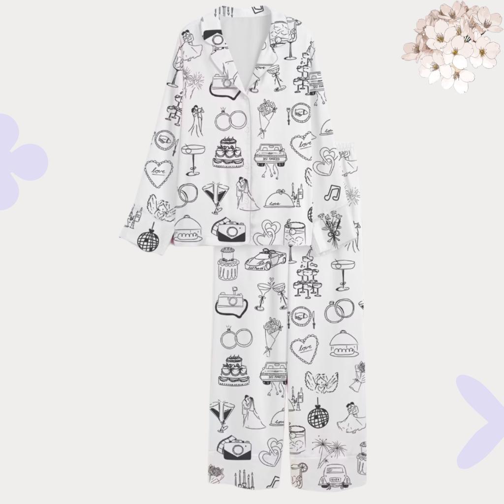 Wedding Pajama Set - Bridal Shower Gift - Getting Ready Outfit for Bride - Honeymoon Sleepwear