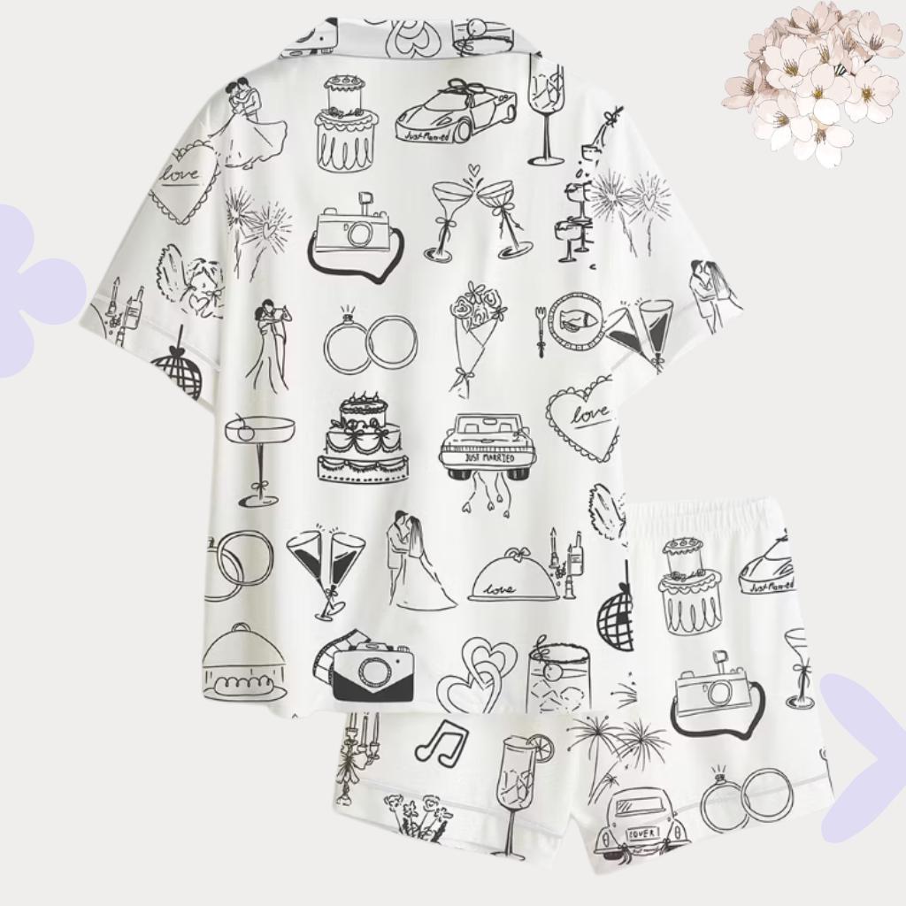 Wedding Pajama Set - Bridal Shower Gift - Getting Ready Outfit for Bride - Honeymoon Sleepwear