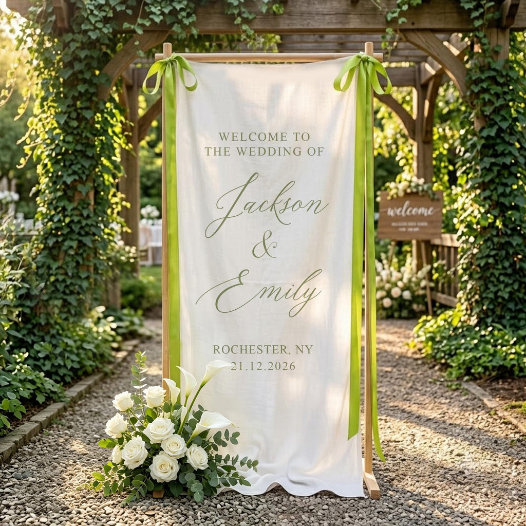 Personalized Linen Wedding Welcome Sign, Custom Fabric Decor, Boho Ceremony Sign