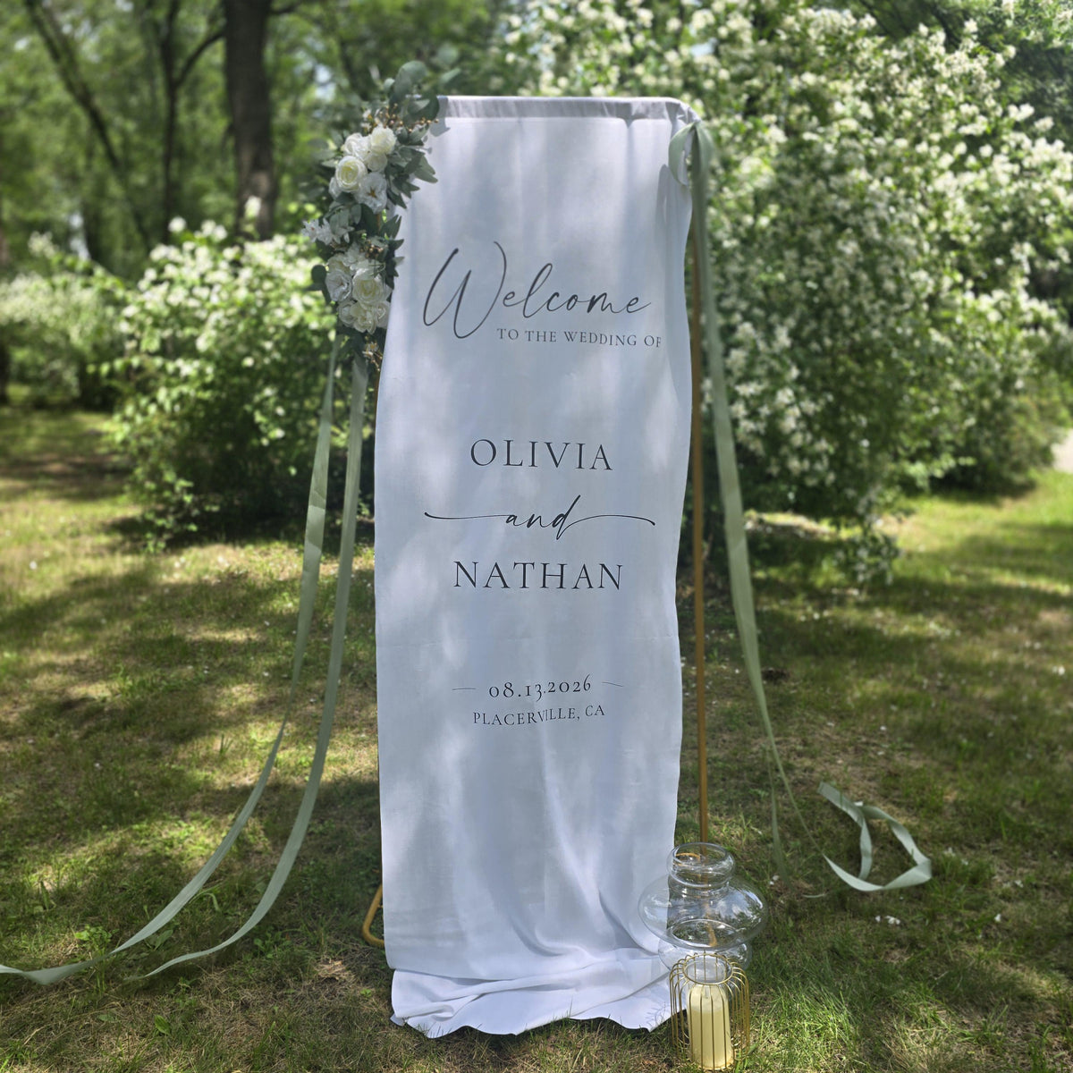 Linen Wedding Welcome Sign, Custom Fabric Wedding Sign, Modern Wedding Sign, Wedding Banner, Boho Wedding Decor, Engagement Party Sign