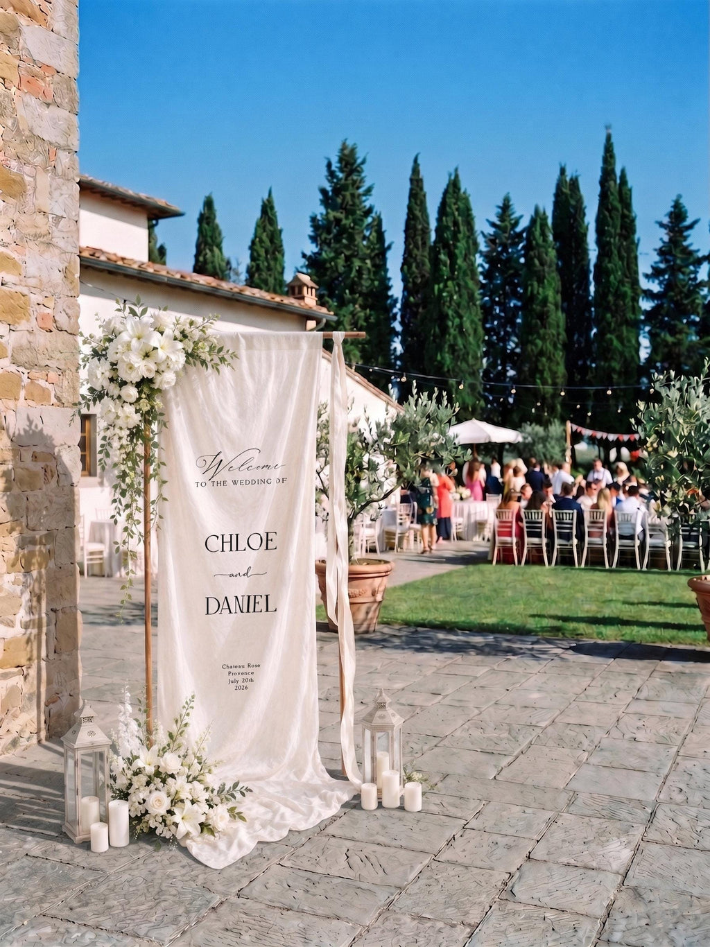 Personalized Linen Wedding Welcome Sign, Custom Fabric Banner, Modern Engagement Party Decor