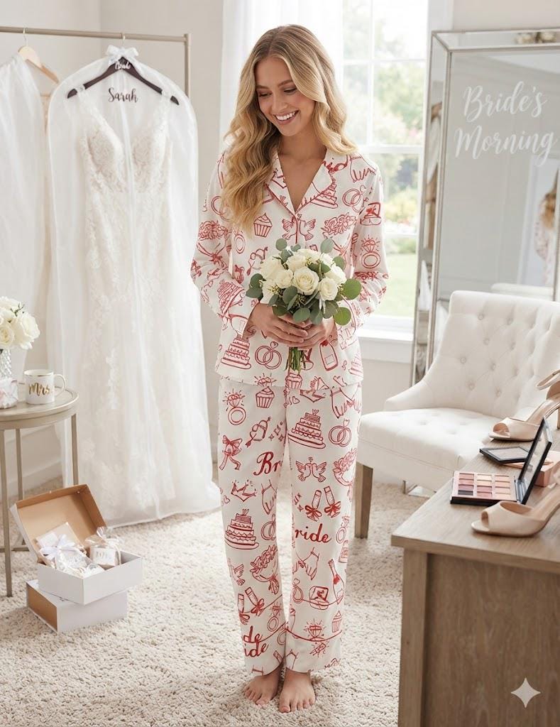 Bridal Pajama Set – Wedding Morning Outfit for Bride – Getting Ready Bridal Shower Gift