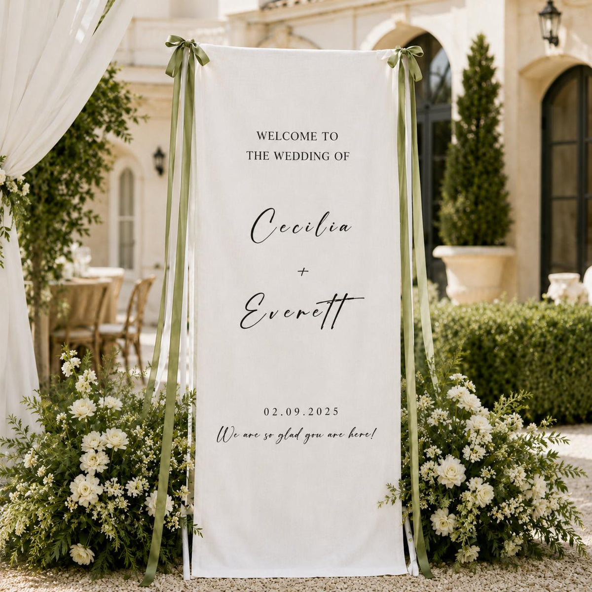 Personalized Linen Wedding Banner, Custom Fabric Welcome Sign, Elegant Ceremony Backdrop for Reception & Outdoor Wedding Decor