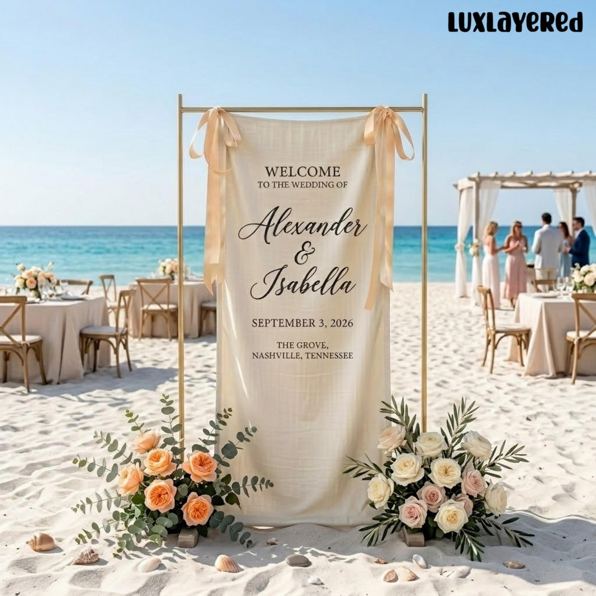 Personalized Linen Wedding Welcome Sign, Ceremony Entrance Decor, Custom Linen Backdrop, Standing Banner