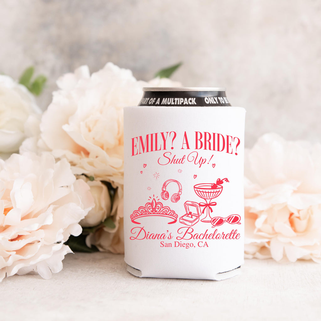 The Bachelorette Diaries Can Coolers, Custom Princess Can Sleeves, Princess Theme Decor, Bachelorette Party Favors, Bach Can Holder