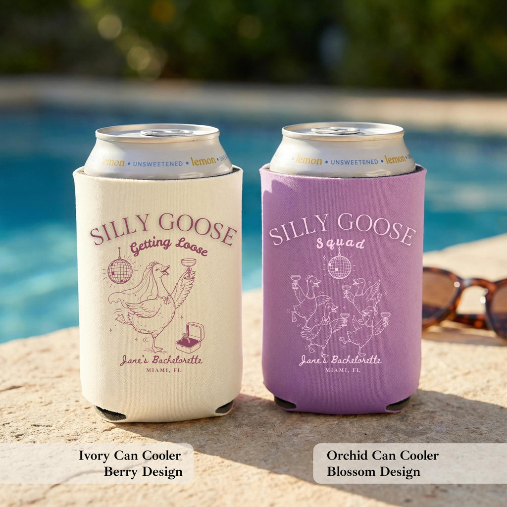 Silly Goose Getting Loose Bachelorette Can Cooler, Personalized Drink Sleeve, Custom Bride Squad Can Cooler, Personalized Drink Sleeve