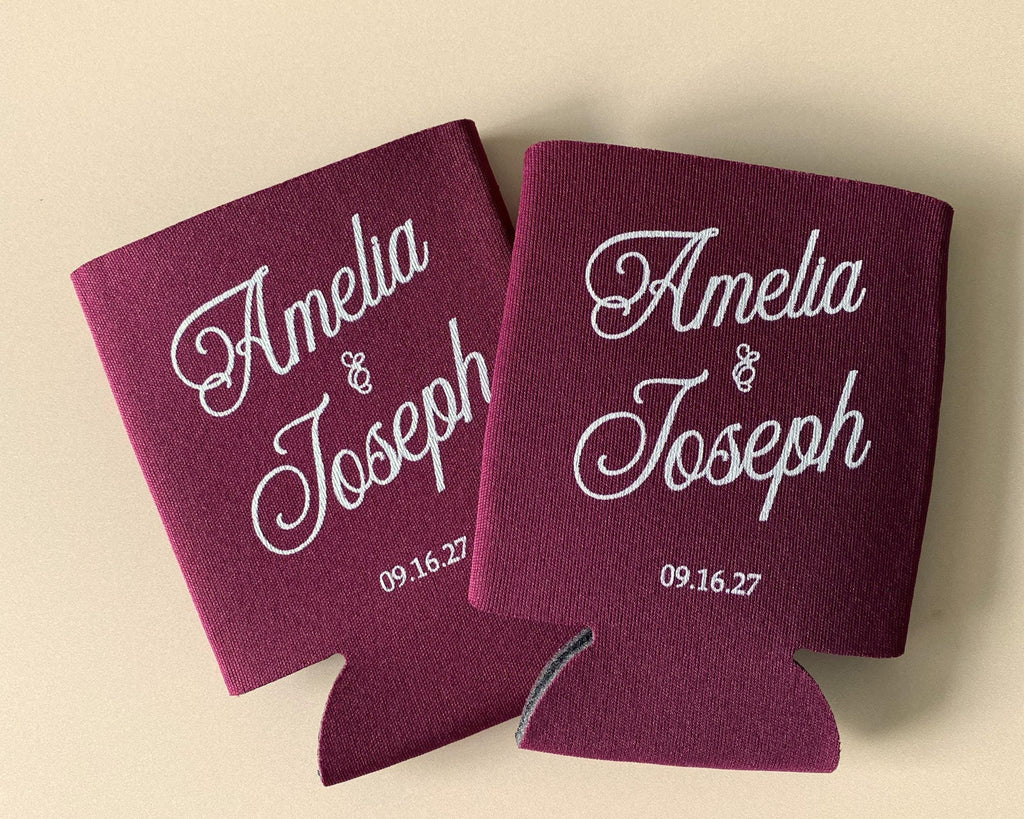 Personalized Wedding Can Cooler Custom Wedding Can Sleeve Wedding Favor Idea Old Money Wedding Burgundy Wedding Decor Reception Personalized