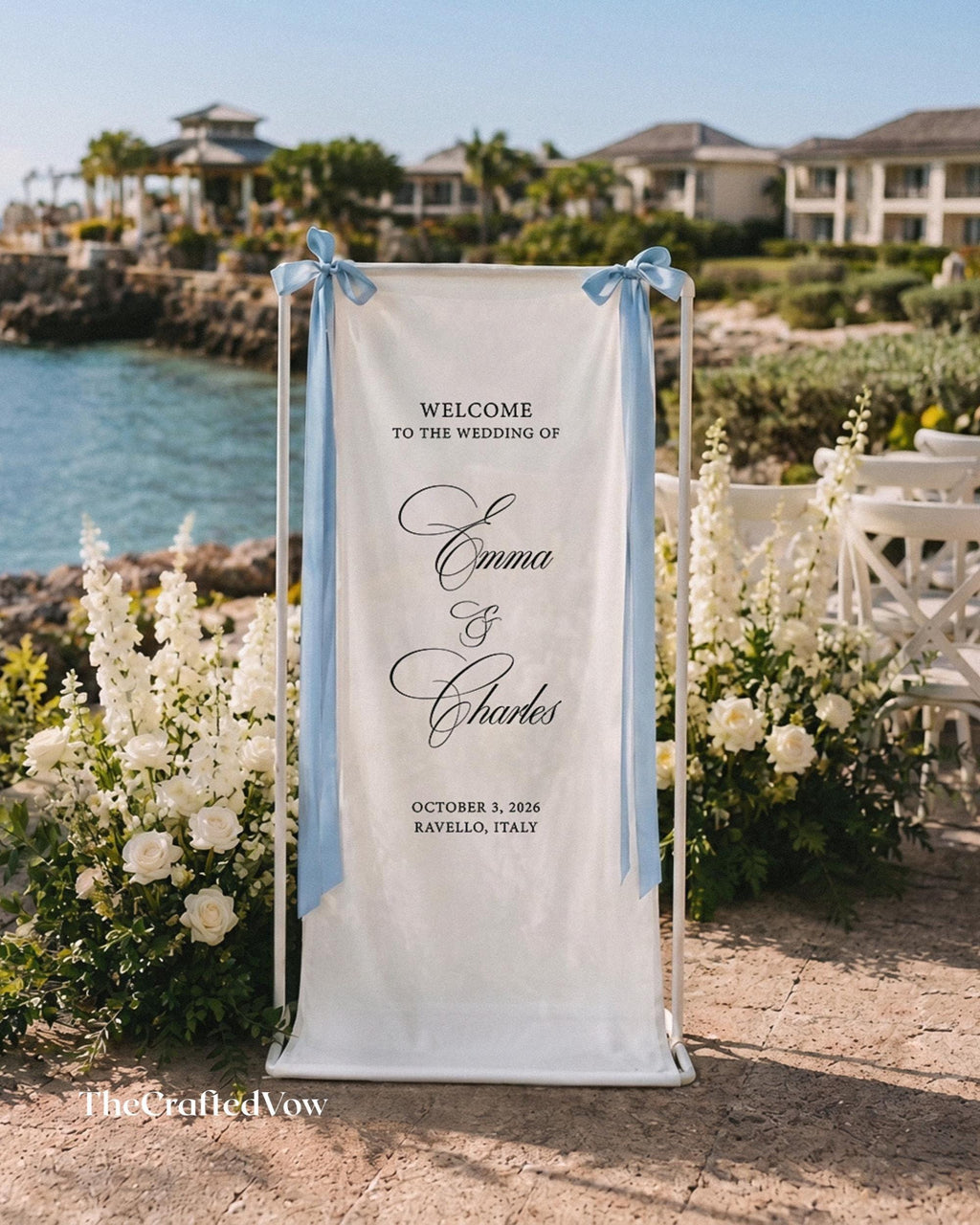 Personalized Linen Wedding Welcome Sign, Custom Fabric Banner, Modern Engagement Party Decor