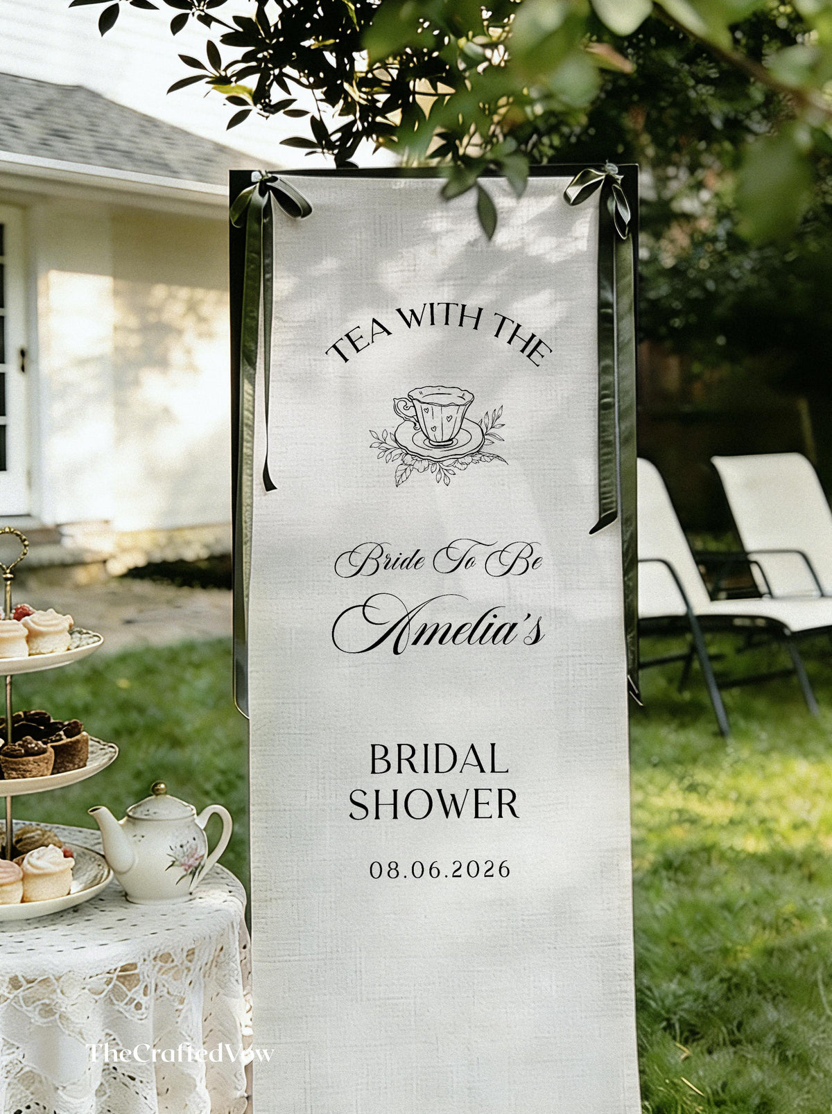 Personalized Linen Bridal Shower Welcome Sign, Tea Party Bride Decor Banner, Bride to Be Welcome Signage, Fabric Wedding Sign