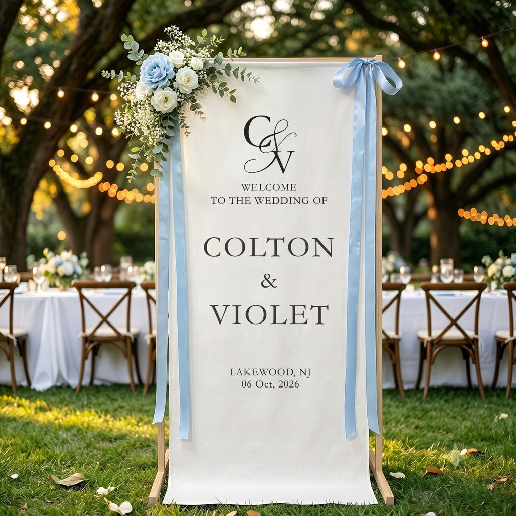 Personalized Linen Wedding Welcome Sign, Custom Fabric Decor, Boho Ceremony Sign