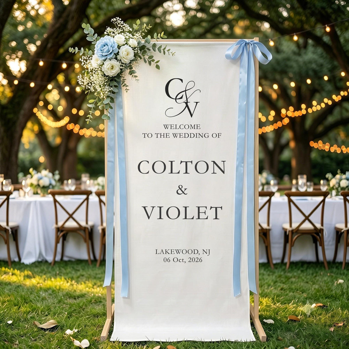 Personalized Linen Wedding Welcome Sign, Custom Fabric Decor, Boho Ceremony Sign