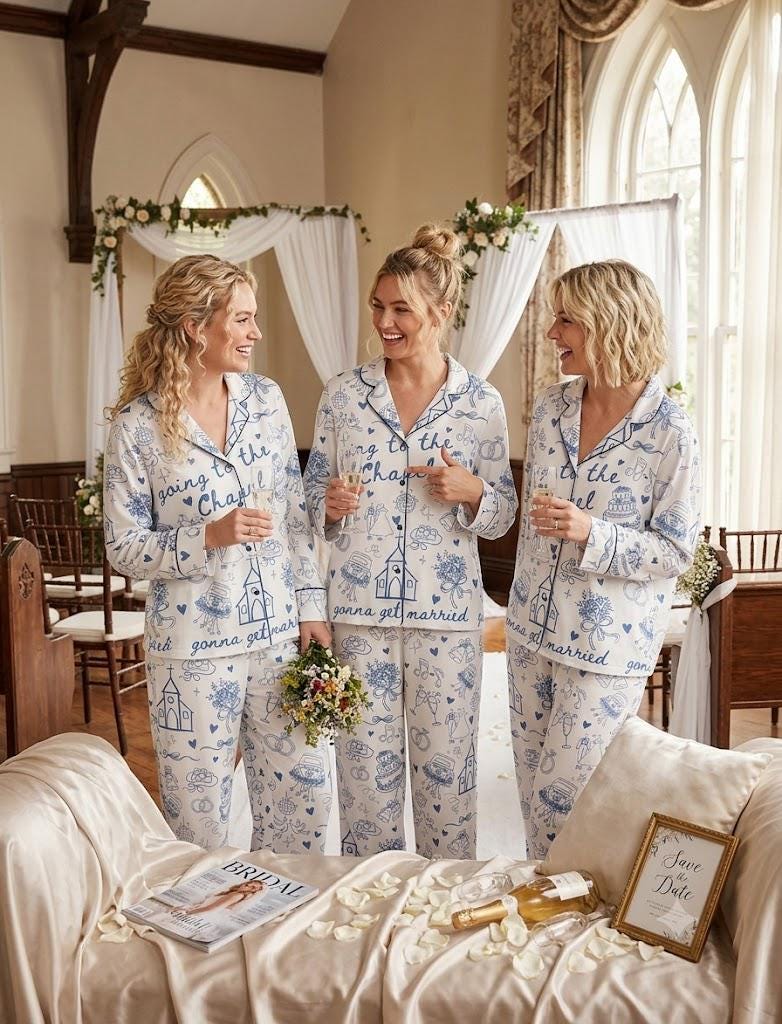 Bridal Pajama Set – Wedding Matching PJs – Bachelorette Party Gift - Wedding Morning Outfit