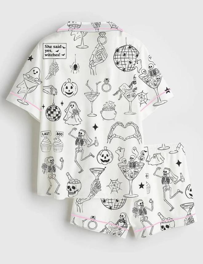 Spooky Bride Pajama Set – Skeleton Bachelorette Party Pajamas – Halloween Wedding Gift - Bridal Shower Sleepwear