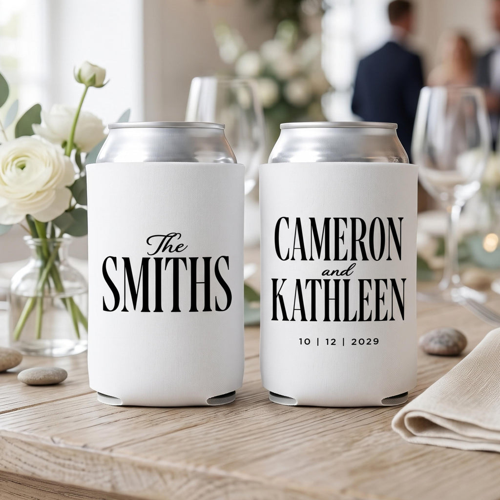 Custom Wedding Can Coolers Personalized Wedding Favor Beverage Holder Reception Drink Sleeve Bridal Shower Party Gift