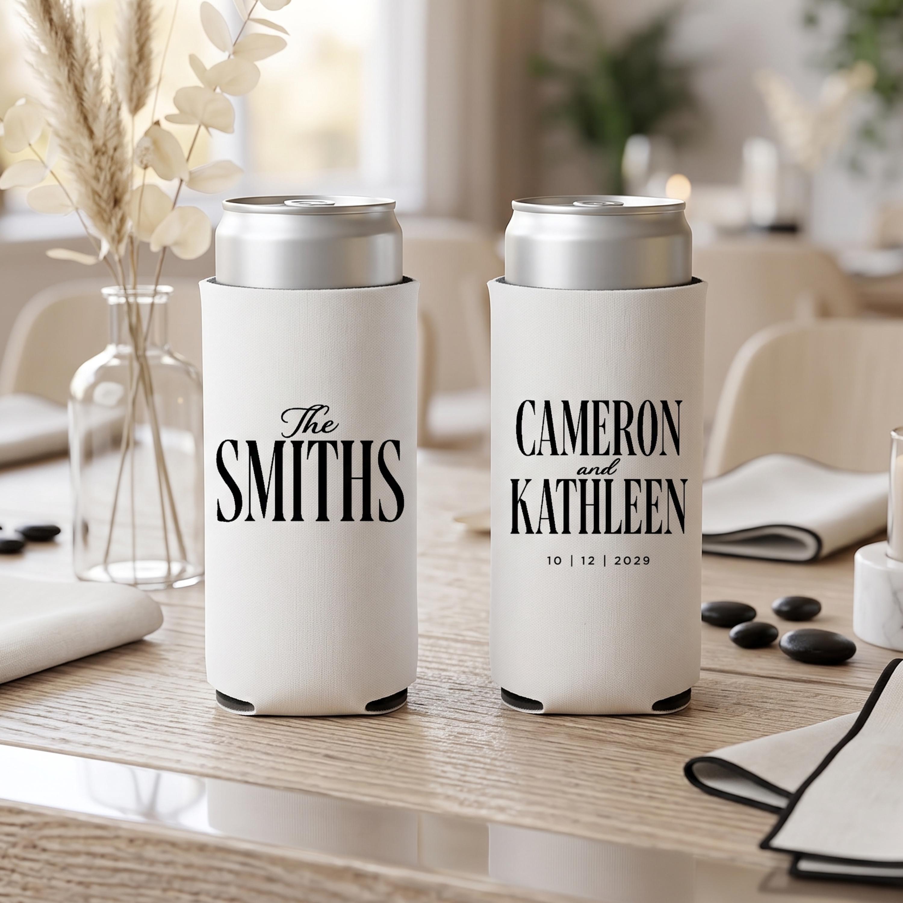 Custom Wedding Slim Can Coolers Personalized Wedding Favor Skinny Can Holder Reception Party Beverage Sleeve