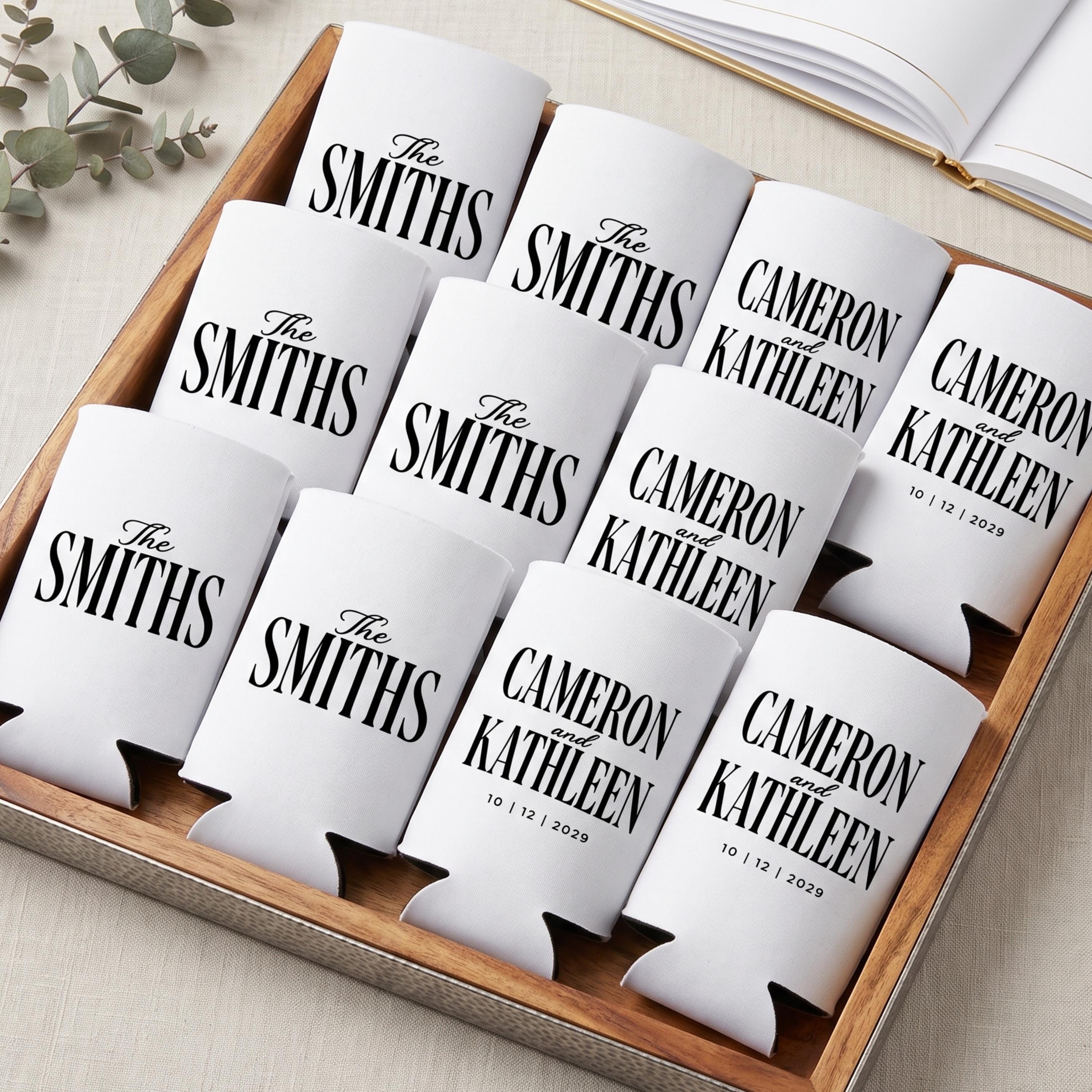 Custom Wedding Slim Can Coolers Personalized Wedding Favor Skinny Can Holder Reception Party Beverage Sleeve