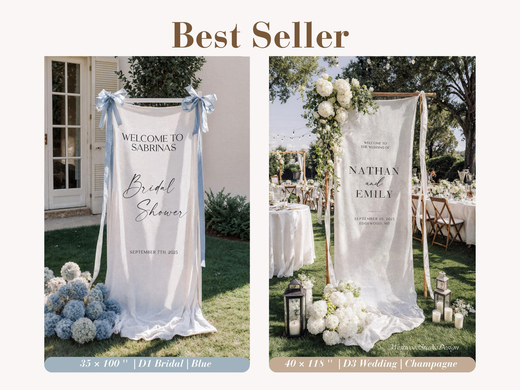 Personalized Linen Wedding Welcome Sign, Bridal Shower, Baby Shower, Engagement Party, Anniversary Banner, Boho Wedding Decor