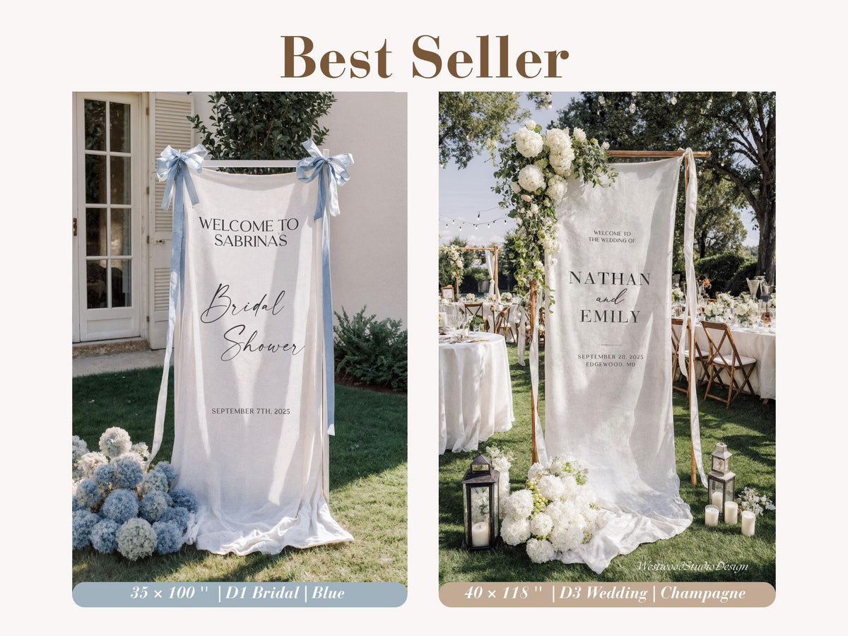 Personalized Linen Wedding Welcome Sign, Bridal Shower, Baby Shower, Engagement Party, Anniversary Banner, Boho Wedding Decor