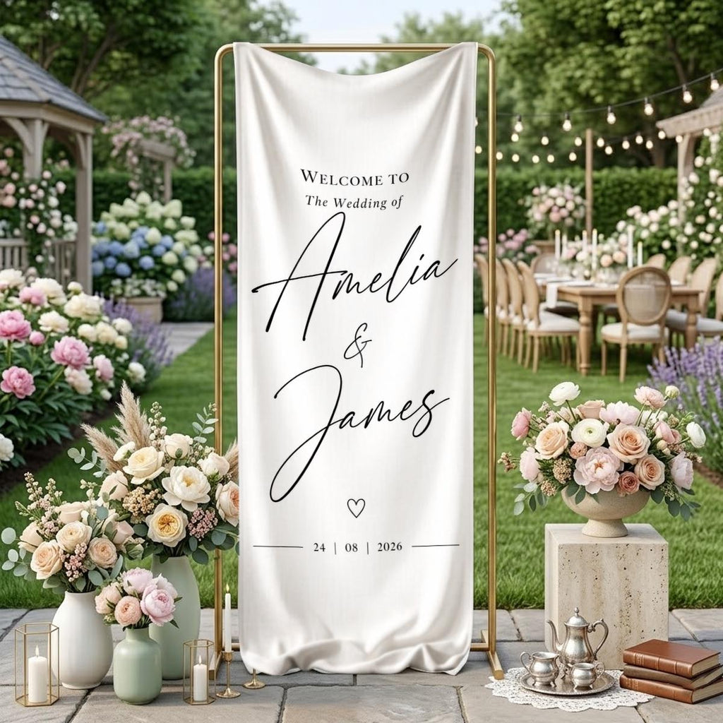 Personalized Linen Wedding Banner, Minimalist Welcome Sign, Custom Ceremony Entrance Decor