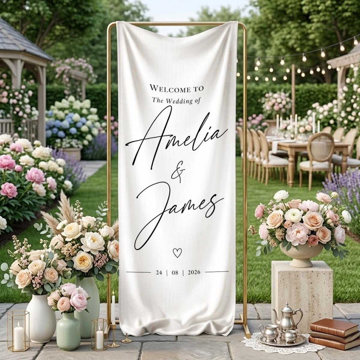 Personalized Linen Wedding Banner, Minimalist Welcome Sign, Custom Ceremony Entrance Decor