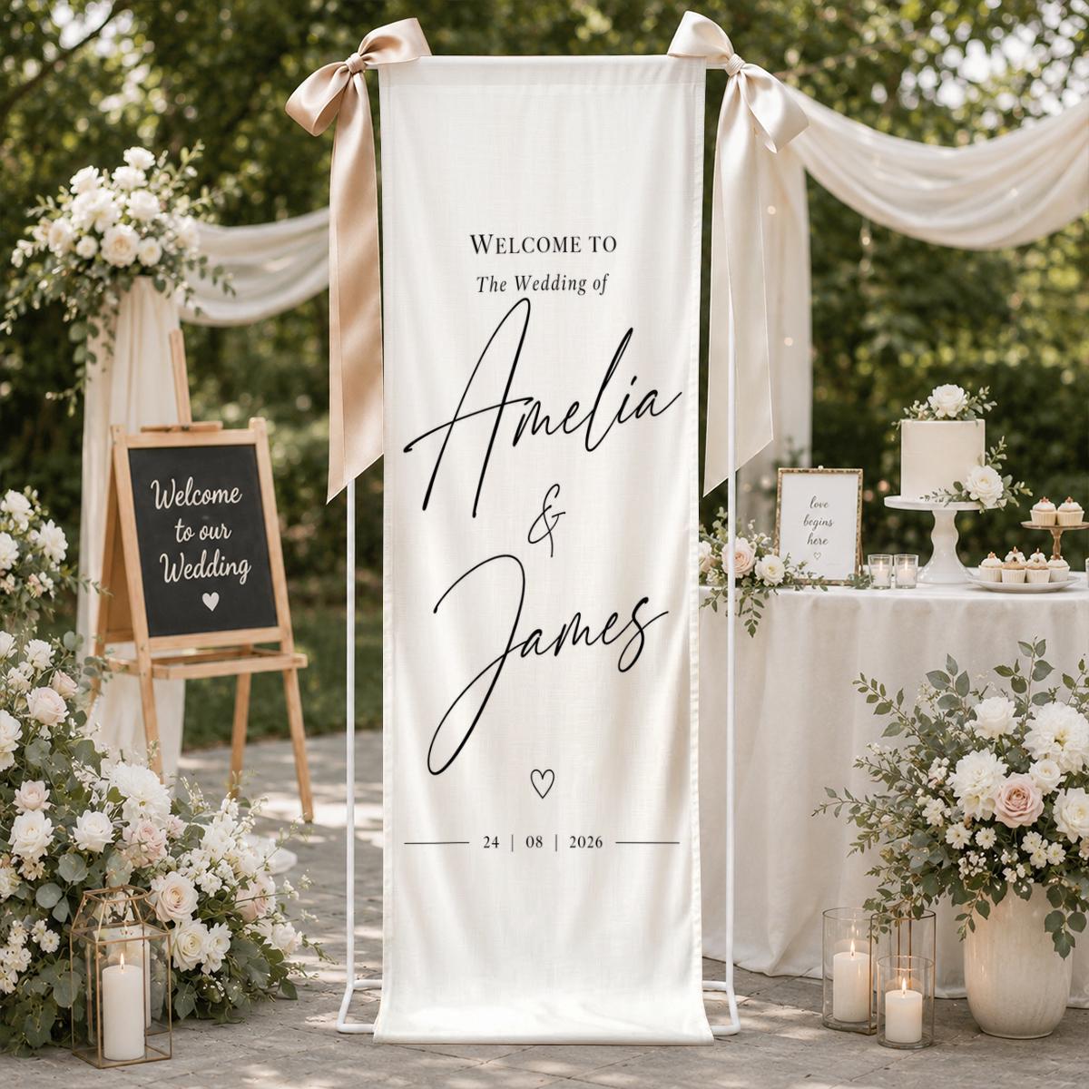 Personalized Linen Wedding Banner, Minimalist Welcome Sign, Custom Ceremony Entrance Decor