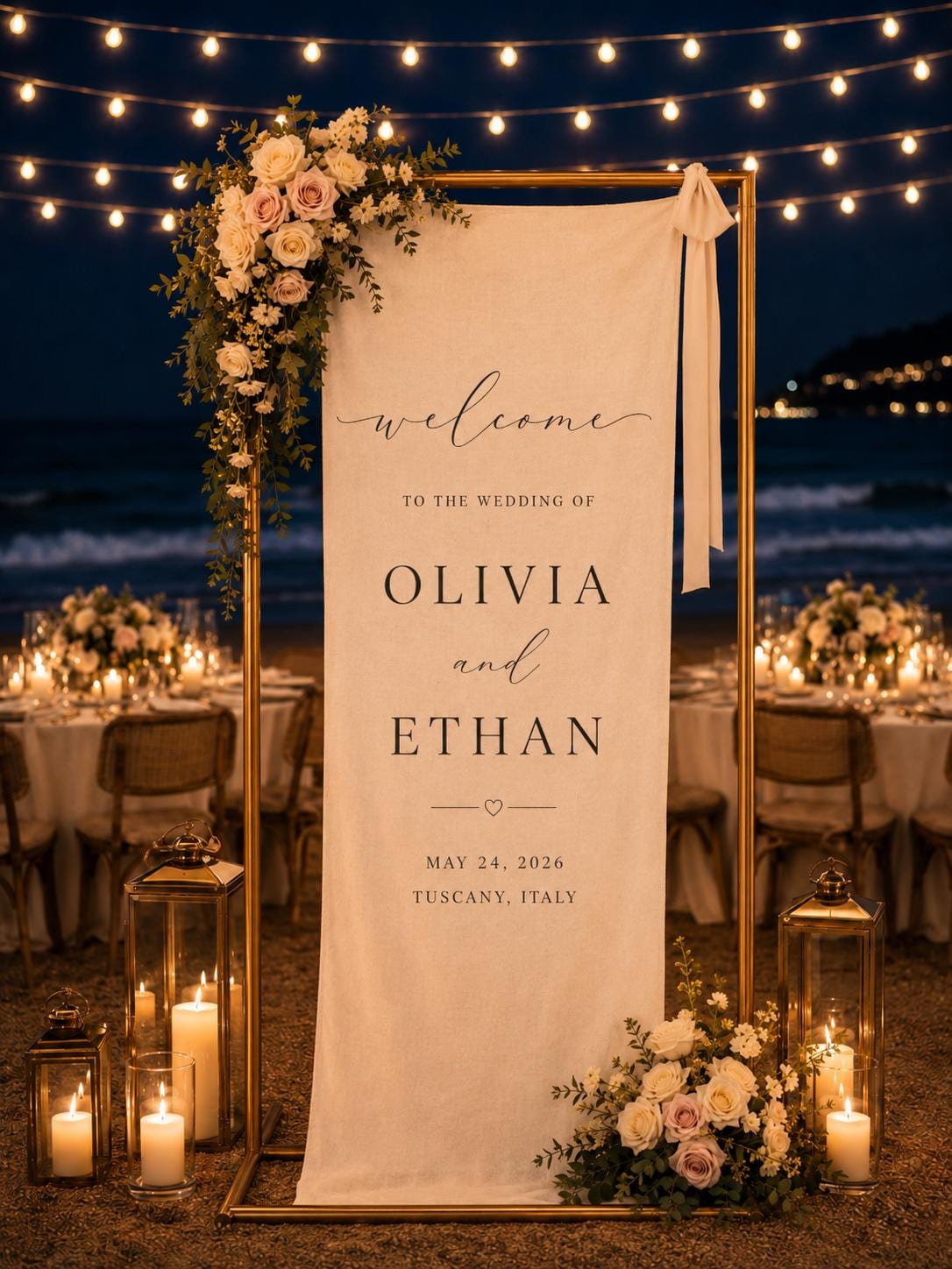 Personalized Linen Wedding Banner, Custom Fabric Welcome Sign, Elegant Ceremony Backdrop for Reception & Outdoor Wedding Decor