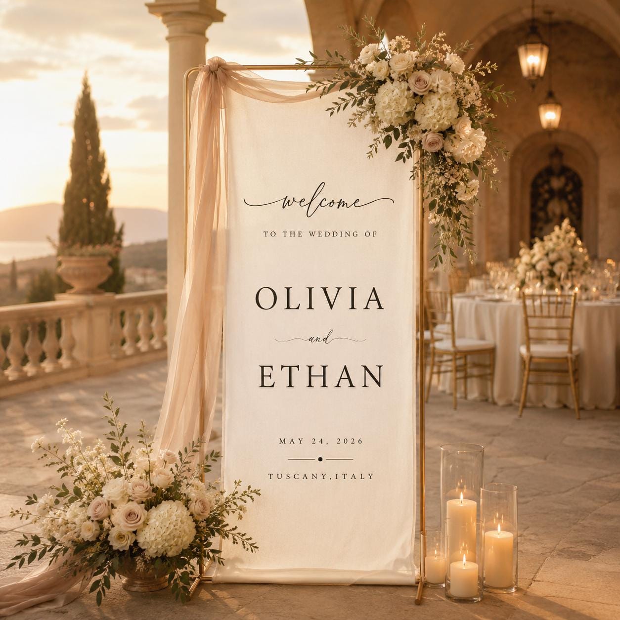 Personalized Linen Wedding Banner, Custom Fabric Welcome Sign, Elegant Ceremony Backdrop for Reception & Outdoor Wedding Decor