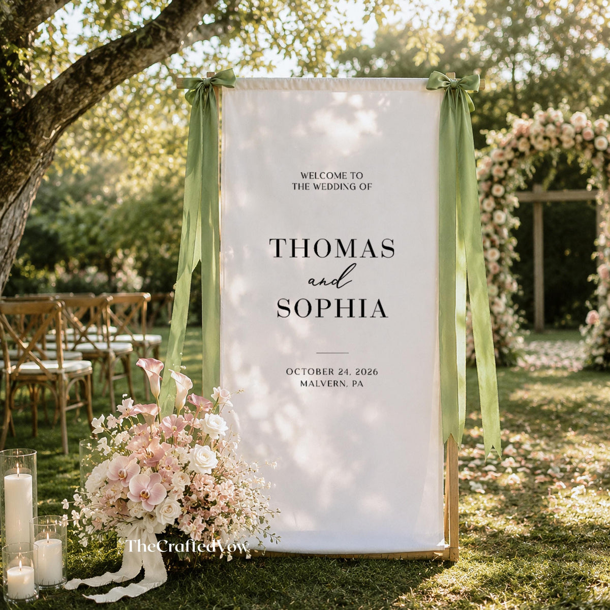Personalized Linen Wedding Welcome Sign, Custom Fabric Banner, Modern Engagement Party Decor