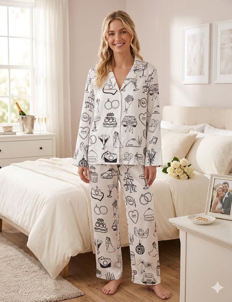 Wedding Pajama Set - Bridal Shower Gift - Getting Ready Outfit for Bride - Honeymoon Sleepwear