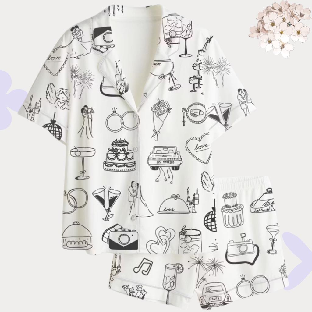 Wedding Pajama Set - Bridal Shower Gift - Getting Ready Outfit for Bride - Honeymoon Sleepwear