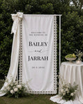 Lace Wedding Welcome Sign, Custom Linen Fabric Banner