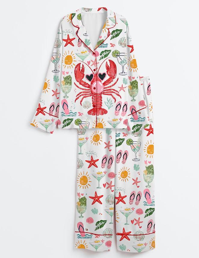 Lobster Pajama Set – Summer PJ Set for Women, Beach Sleepwear, Bridal Party Pajamaspjs