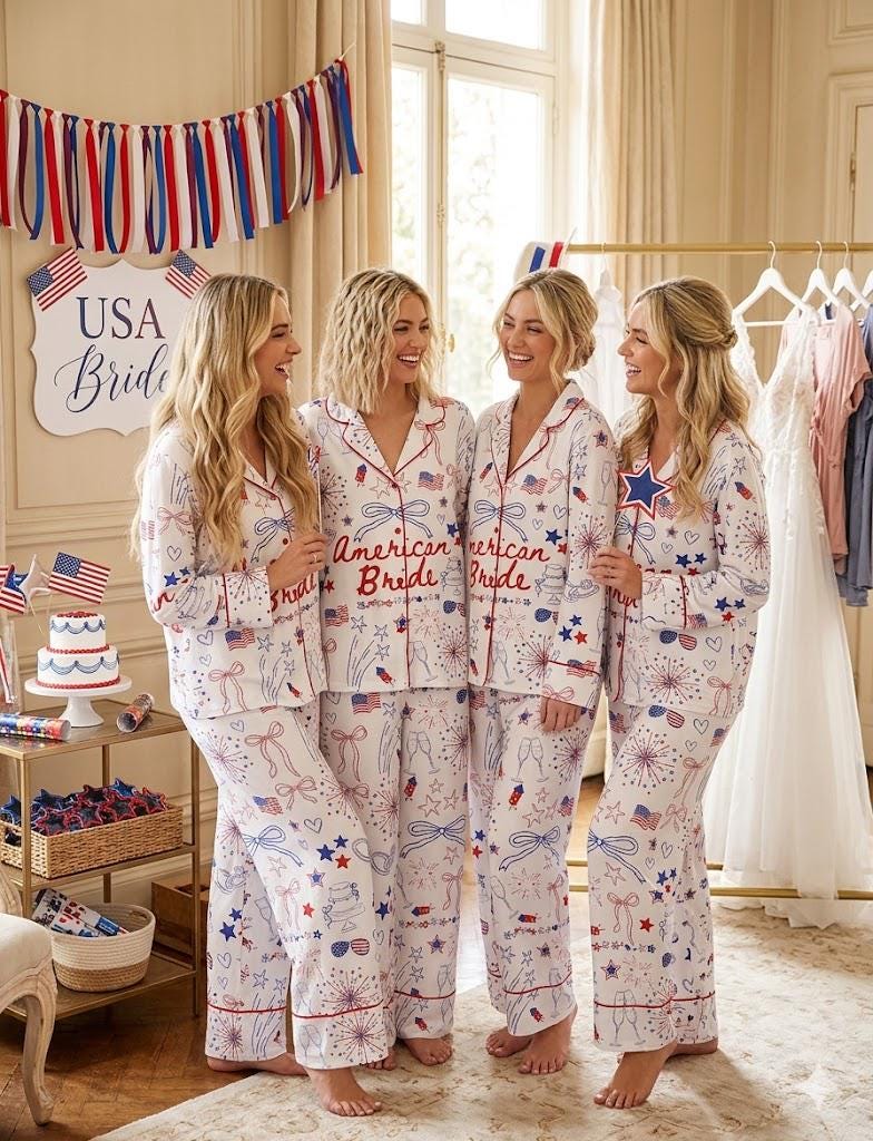 Bridal Pajama Set – American Bride Pajamas – 4th of July Wedding Gift - Wedding Outfit