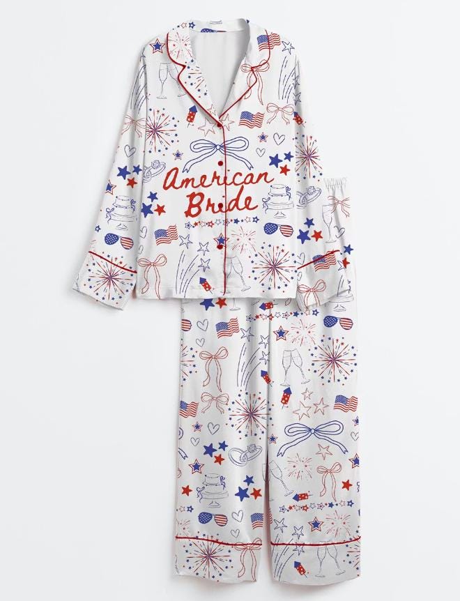 Bridal Pajama Set – American Bride Pajamas – 4th of July Wedding Gift - Wedding Outfit