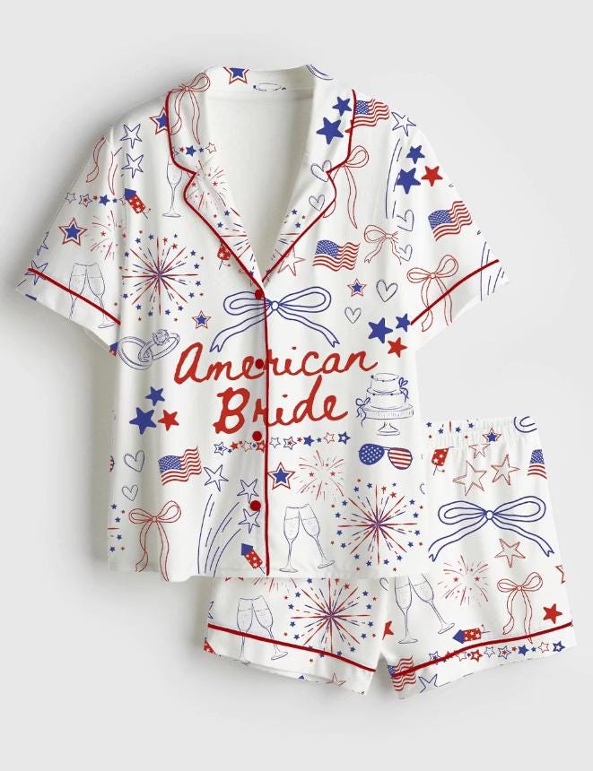 Bridal Pajama Set – American Bride Pajamas – 4th of July Wedding Gift - Wedding Outfit