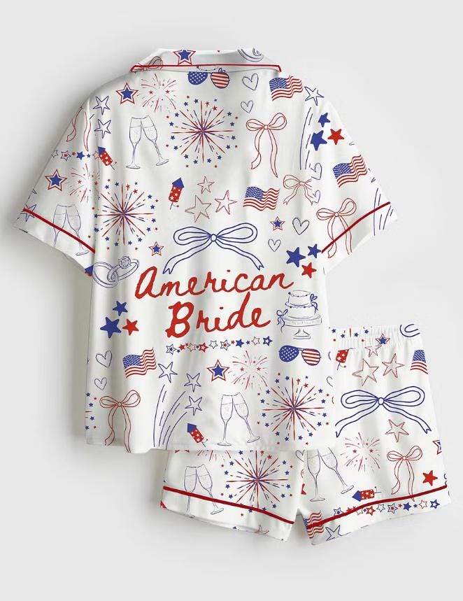 Bridal Pajama Set – American Bride Pajamas – 4th of July Wedding Gift - Wedding Outfit