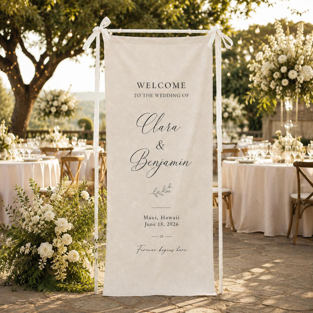 Personalized Wedding Welcome Linen Tapestry Banner