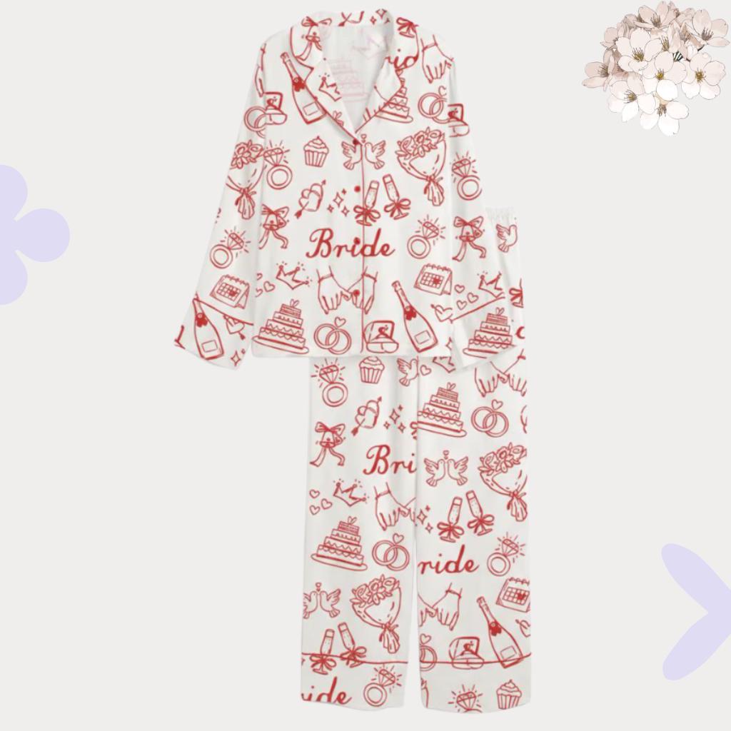 Bridal Pajama Set – Wedding Morning Outfit for Bride – Getting Ready Bridal Shower Gift